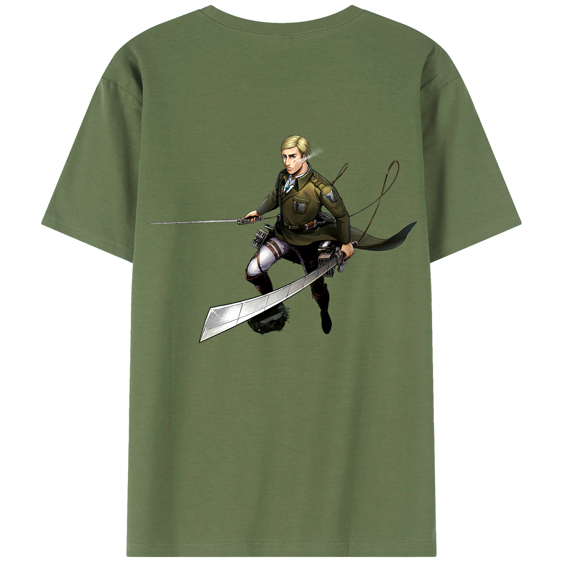 進撃の巨人 エルヴィン・スミス Attack on Titan Erwin Smith 綿100％ メンズ半袖Tシャツ（バックプリント） 通気性